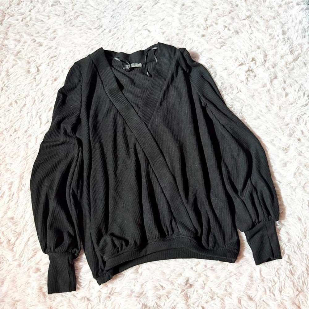 Zara Wrap Minimalist Witchy Sophisticated Balloon Bishop Sleeve‎ Top Womens S